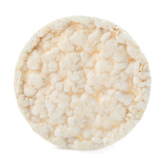Puffed rice cake isolated on white. Healthy snack
