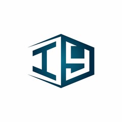 IY monogram logo with hexagon shape and negative space style ribbon design template