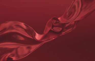 Beauty fashion smooth elegant flying red satin cloth. Abstract 3d monochrome background.