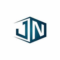 JN monogram logo with hexagon shape and negative space style ribbon design template