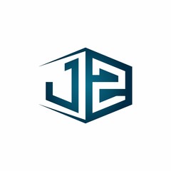 JZ monogram logo with hexagon shape and negative space style ribbon design template