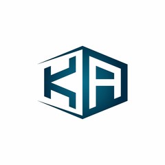 KA monogram logo with hexagon shape and negative space style ribbon design template