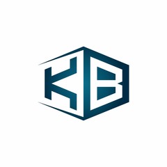 KB monogram logo with hexagon shape and negative space style ribbon design template
