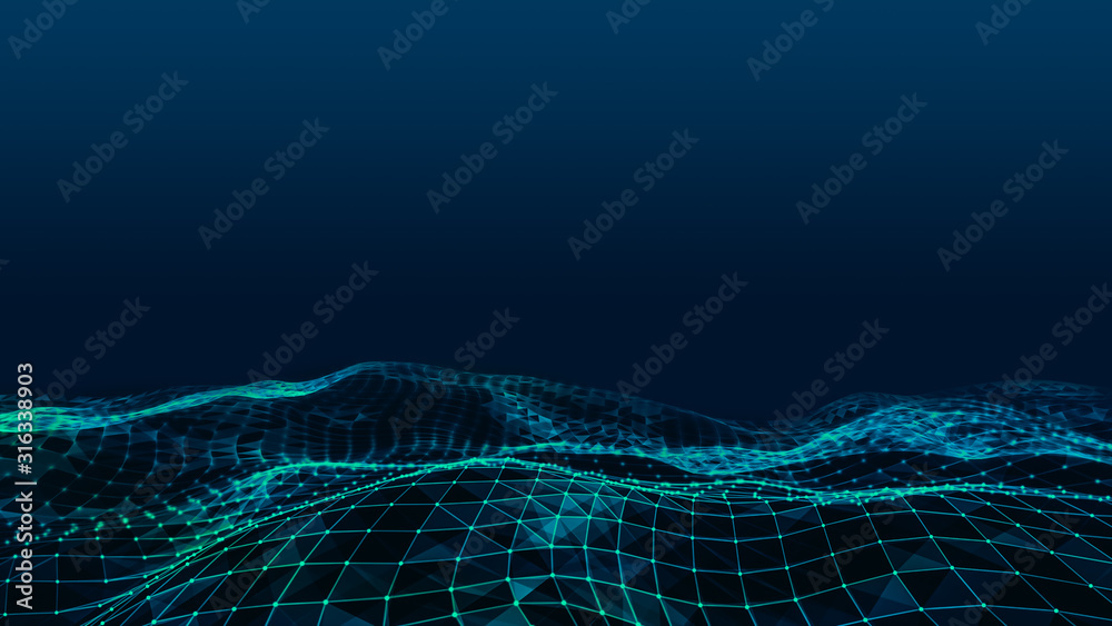Canvas Prints abstract plexus triangle landscape mountain in blue and green color. copy space low poly background 
