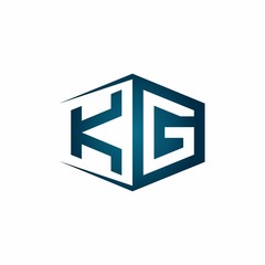 KG monogram logo with hexagon shape and negative space style ribbon design template