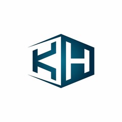 KH monogram logo with hexagon shape and negative space style ribbon design template