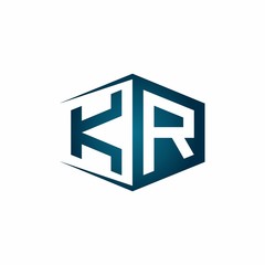 KR monogram logo with hexagon shape and negative space style ribbon design template