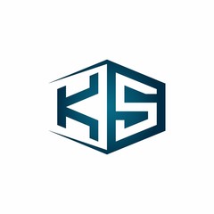 KS monogram logo with hexagon shape and negative space style ribbon design template