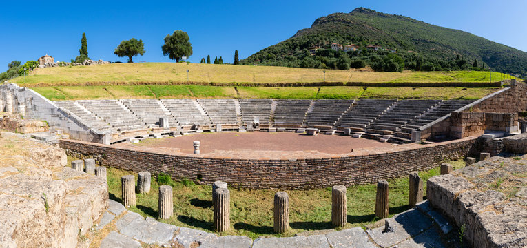Ancient Messene (Messini) theatre panorama, Peloponnese, Greece