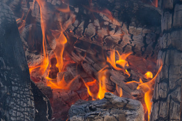 Burning Flames or fire. Burn coal background in fireplace