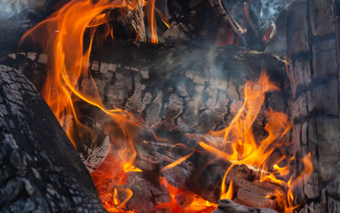 Burning Flames or fire. Burn coal background in fireplace