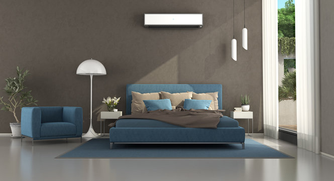 Blue and brown modern master bedroom