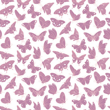 Vector white and purple butterflies texture seamless pattern background illustration