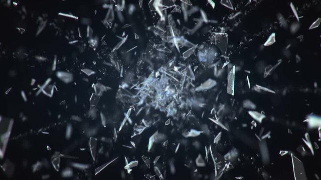 Broken Glass Exploding Against Black Background in 4K