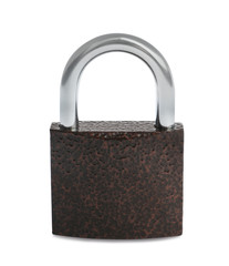 Steel padlock isolated on white. Safety concept