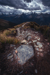 Red Brewster hut in summer evening, New Zealand