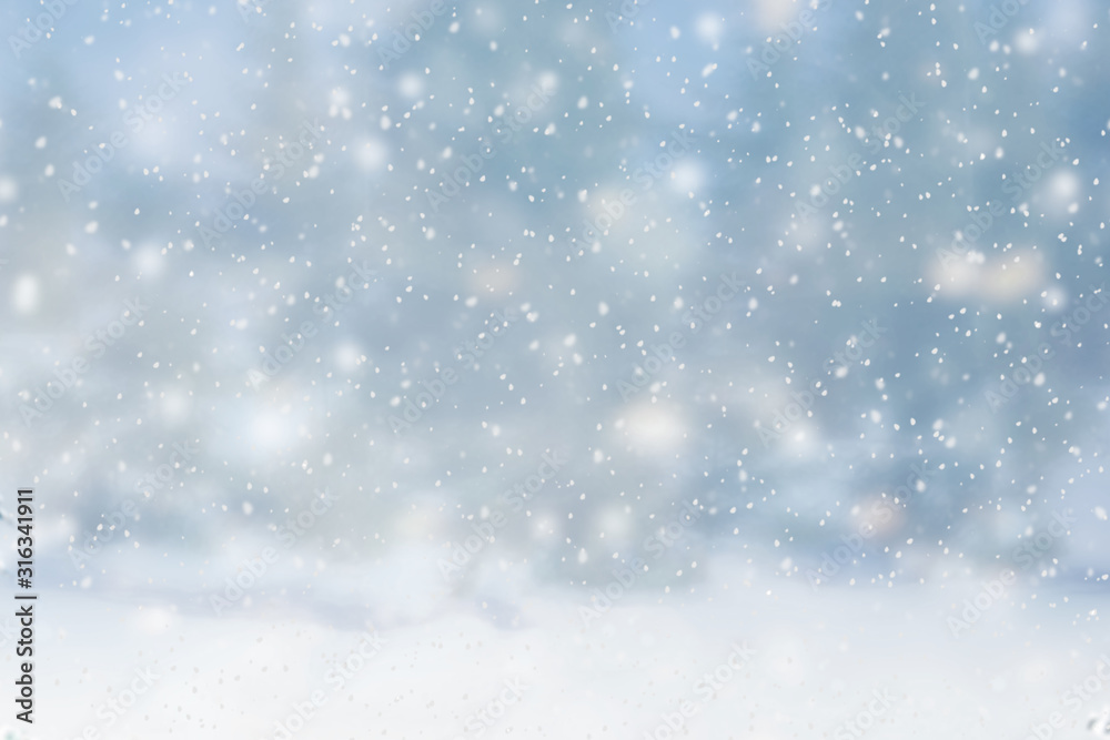 Wall mural winter landscape with falling snow