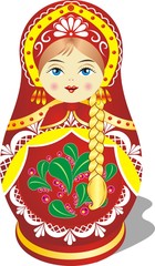 Matryoshka doll, blonde in red is the Russian folk toy