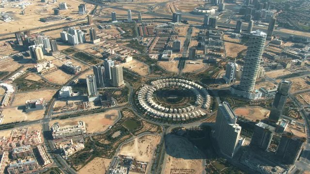 Aerial view of Jumeirah Village Circle, a community in Dubai, United Arab Emirates