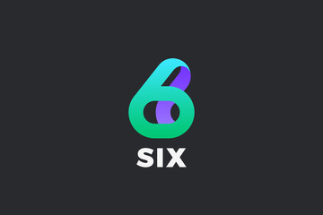 Number 6 Six Logo design vector template Ribbon Font style Typography.