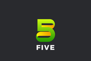 Number 5 Five Logo design vector template Ribbon Font style Typography.