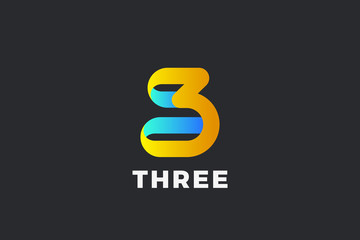 Number 3 Three Logo design vector template Ribbon Font style Typography.