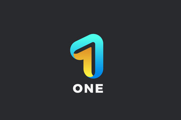 Number 1 One Logo design vector template Ribbon Font style Typography.