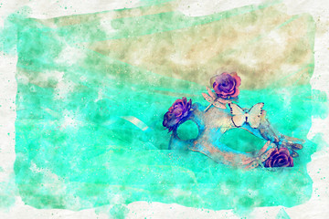 watercolor style and abstract image of elegant venetian, mardi gras mask © tomertu