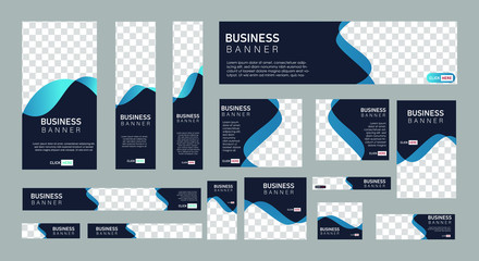 set of creative web banners of standard size with a place for photos.  Business ad banner. Vertical, horizontal and square template. vector illustration EPS 10