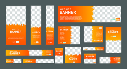 set of creative web banners of standard size with a place for photos.  Business ad banner. Vertical, horizontal and square template. vector illustration EPS 10