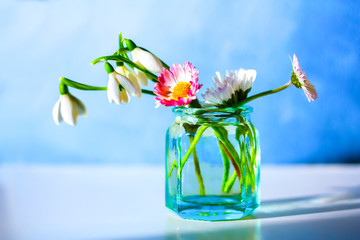 Spring Flowers in a Glass Jar.