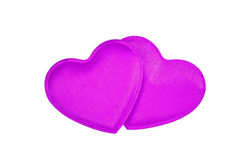 Two purple hearts isolated on white background.