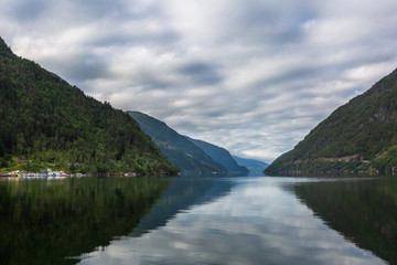 Cloudy day on beautiful fjord, Norway