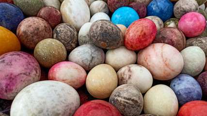 Lots of colorful and bright Easter Eggs made by marble stone in Anatolia, Turkey