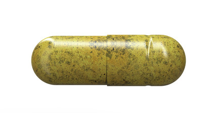 Herbal Medicine Capsule Pill Isolated on White Background. 3D Render Close-Up.
