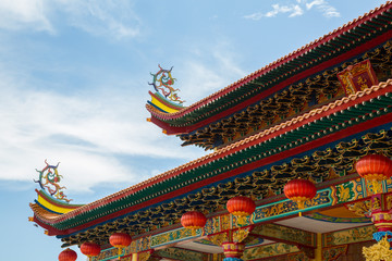 Fototapeta premium Chinese red lantern as decoration on Chinese Temple at Kota Kinabalu, Sabah, Malaysia