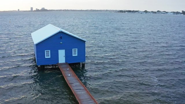 Aerial shot of the Crawley Boat House or Crawley Edge Boatshed on the swan river near King's Park in Perth