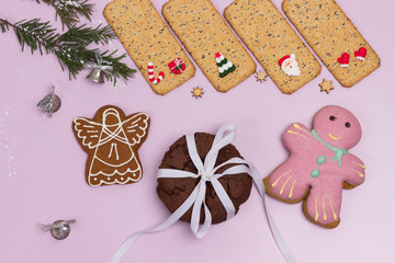 Christmas gingerbread cookie on black background, holiday