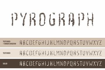 Wood Pyrography Typeface (Vector Font). Letter Press, Stamp, Wood Relief, Cut and Carving (Textured Typography).