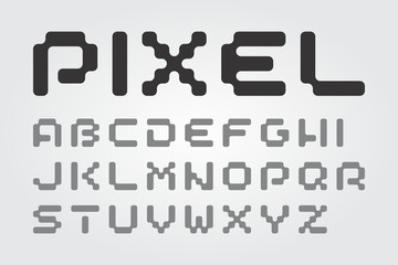Old school Pixel Font in a Modern Reshape (Vector Typeface). Flat geometric digital computer game style uppercase typography. 