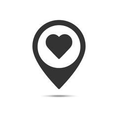 Map pointer with heart solid icon, Valentine's day location and love pin, love concept, vector graphics, a filled pattern on a white background
