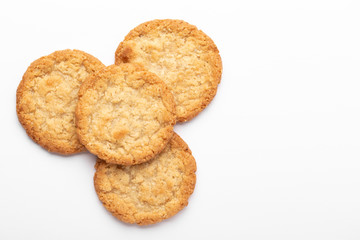 Oatmeal cookies on a white background, food