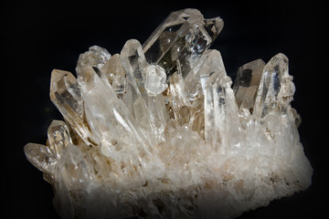 Druze rock crystal close up on a black background