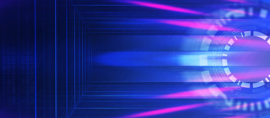 Tech abstract dark background. Elements of technology, neon glow. Empty copy space for your text.