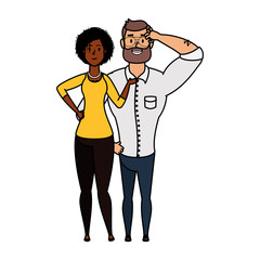 Fototapeta premium young man with afro woman characters