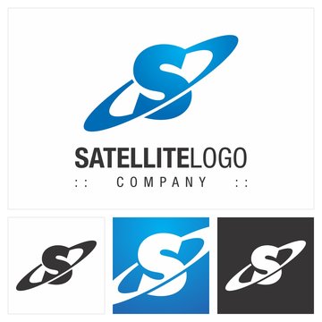 Satellite (Letter S, Elliptic, Orbit) Vector Symbol Company Logo (Logotype). Technology Style Icon Illustration. Elegant Modern Identity Concept Design Idea Template (Brand). 