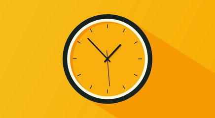 Clock icon vector illustration on yellow background, EPS 10.