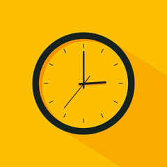 Clock icon vector illustration on yellow background, EPS 10.