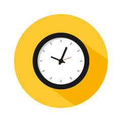Clock icon vector illustration on yellow background, EPS 10.
