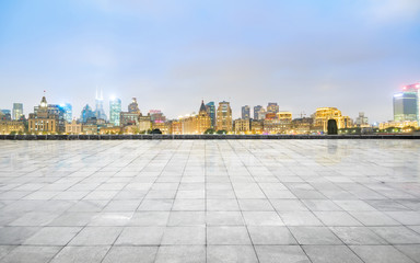 Panoramic skyline and buildings with empty concrete square floor,shanghai,china